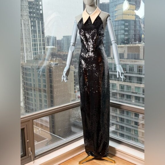 🆕 BRONX & BANCO 🧿 NWOT Wednesday Black Sequin Halterneck Maxi Gown Sz L US 8 - Picture 5 of 14